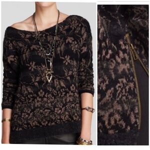 Free People Floral Fields Oversized Side Zip Wool Blend Sweater Size M EUC